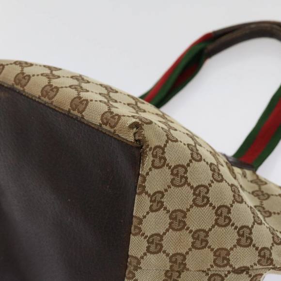 GUCCI GG Canvas Web Sherry Line Hand Bag Beige Red Green 131228 Auth 69952 - Picture 9 of 16
